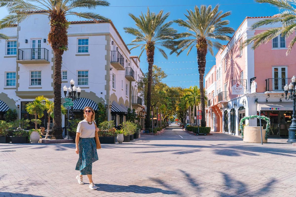Collins Avenue in the Art Deco district, with period facades along the street